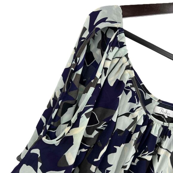 Parker Blue‎ White Floral Print Off Shoulder Silk Dress Womens Extra Small - Picture 2 of 6